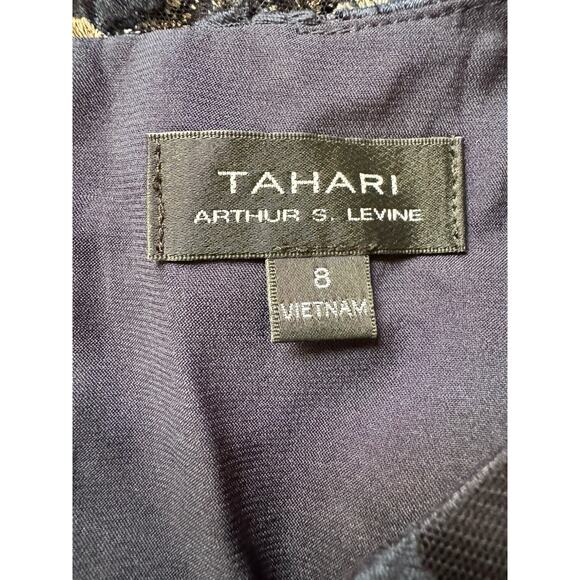 NWT Tahari Navy Blue Floral Embroidered Tea Length High Low Dress Size 8 - Picture 9 of 10